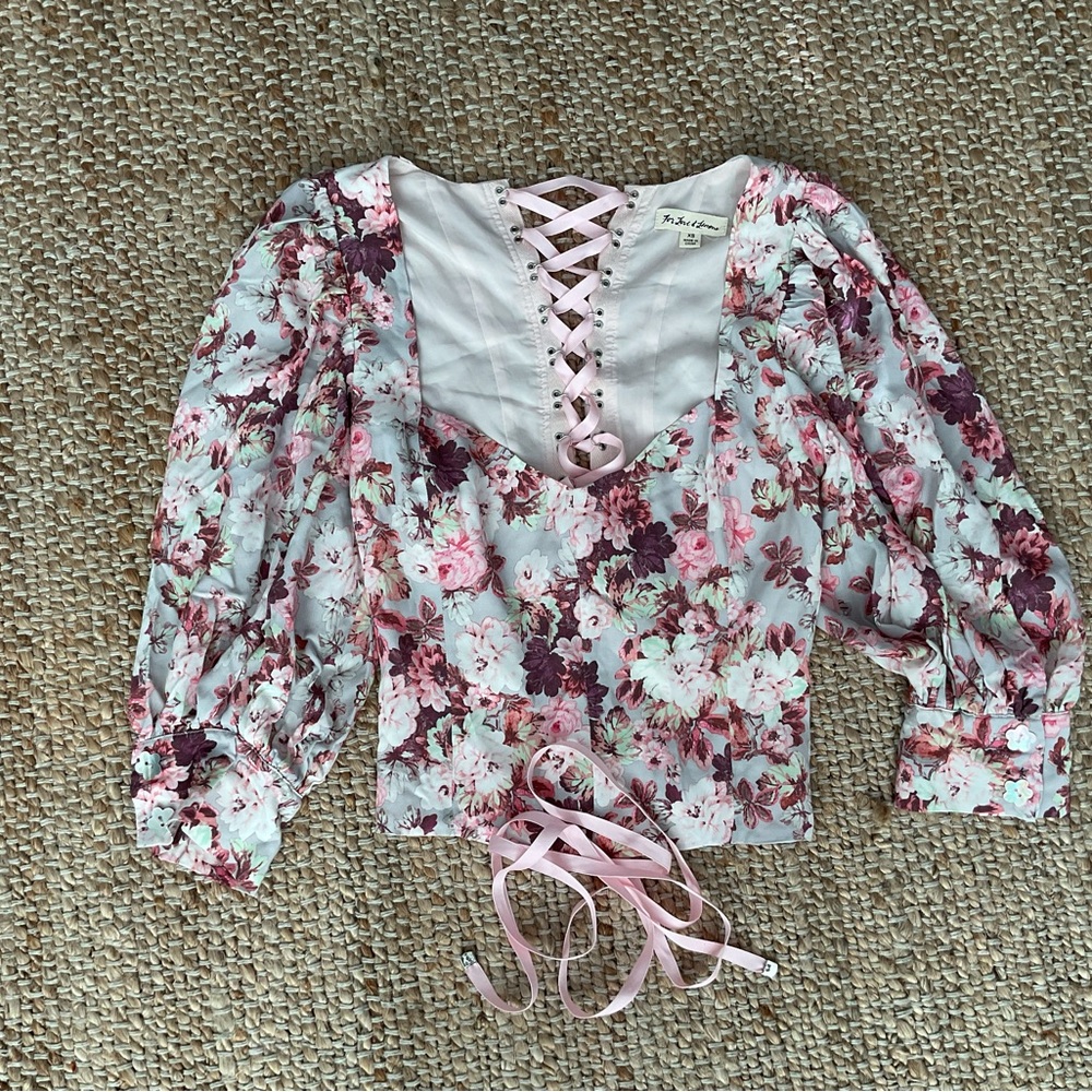 For Love & Lemons Houston goral cropped lace up top XS